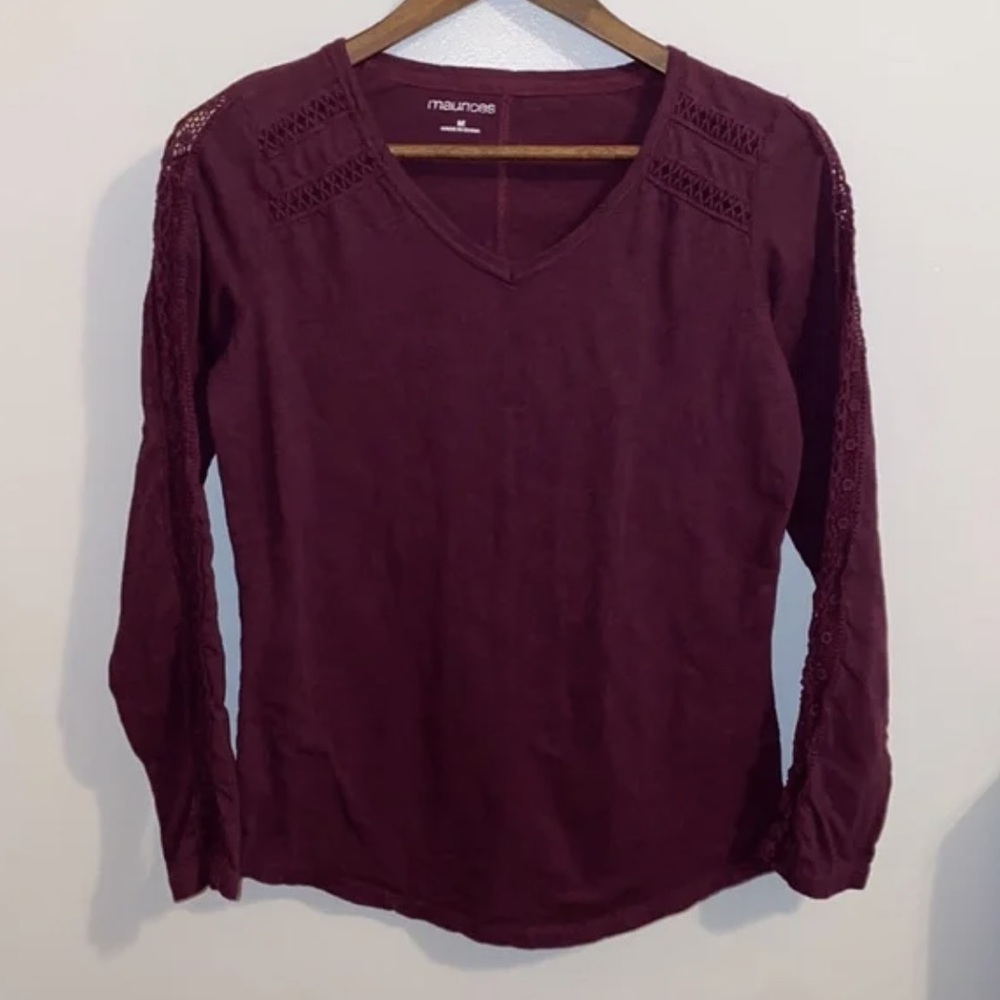 Deep Red Long Sleeve Lace Top